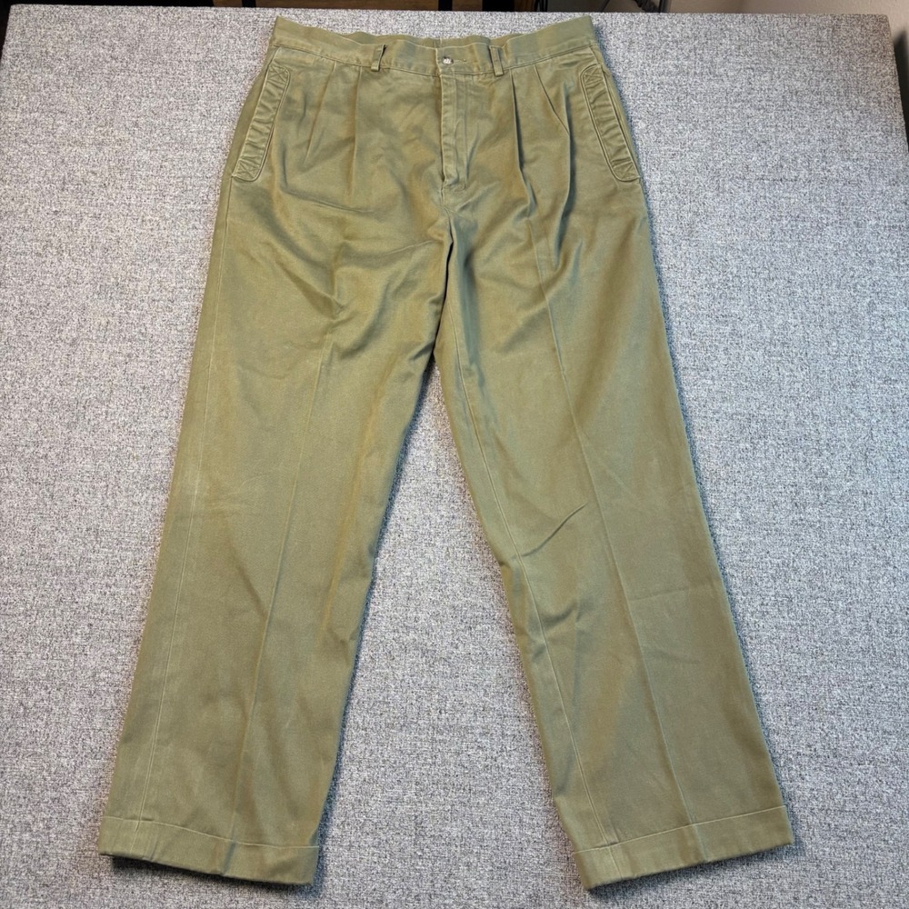 Willis & Geiger Trousers Mens 34x30 Green Pleated Cotton Safari Bush Pants Chino